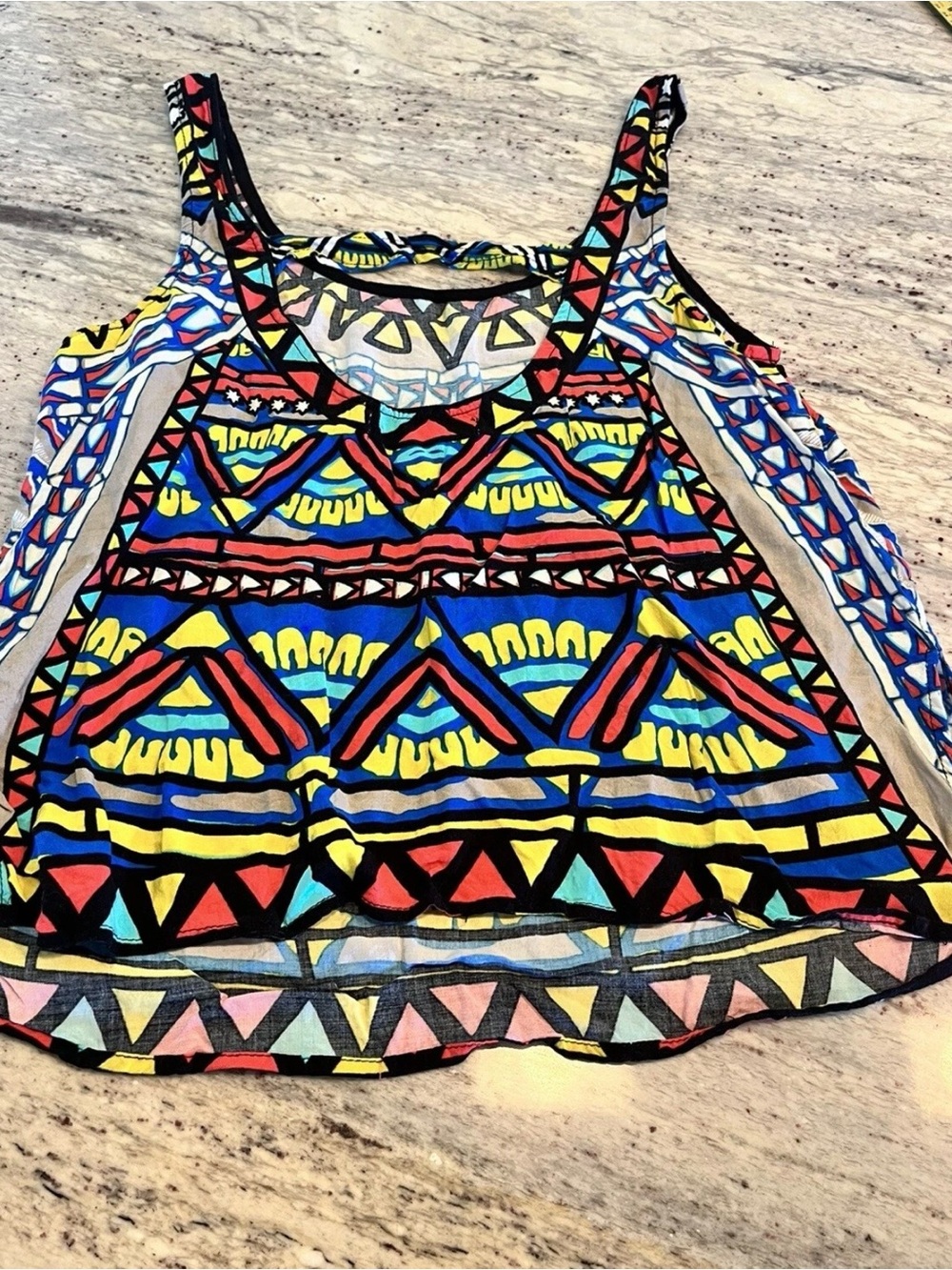 Flying Tomato Tribal Geometric Tank Top in Blue, Yellow, Red, Black & Cream - Picture 9 of 11